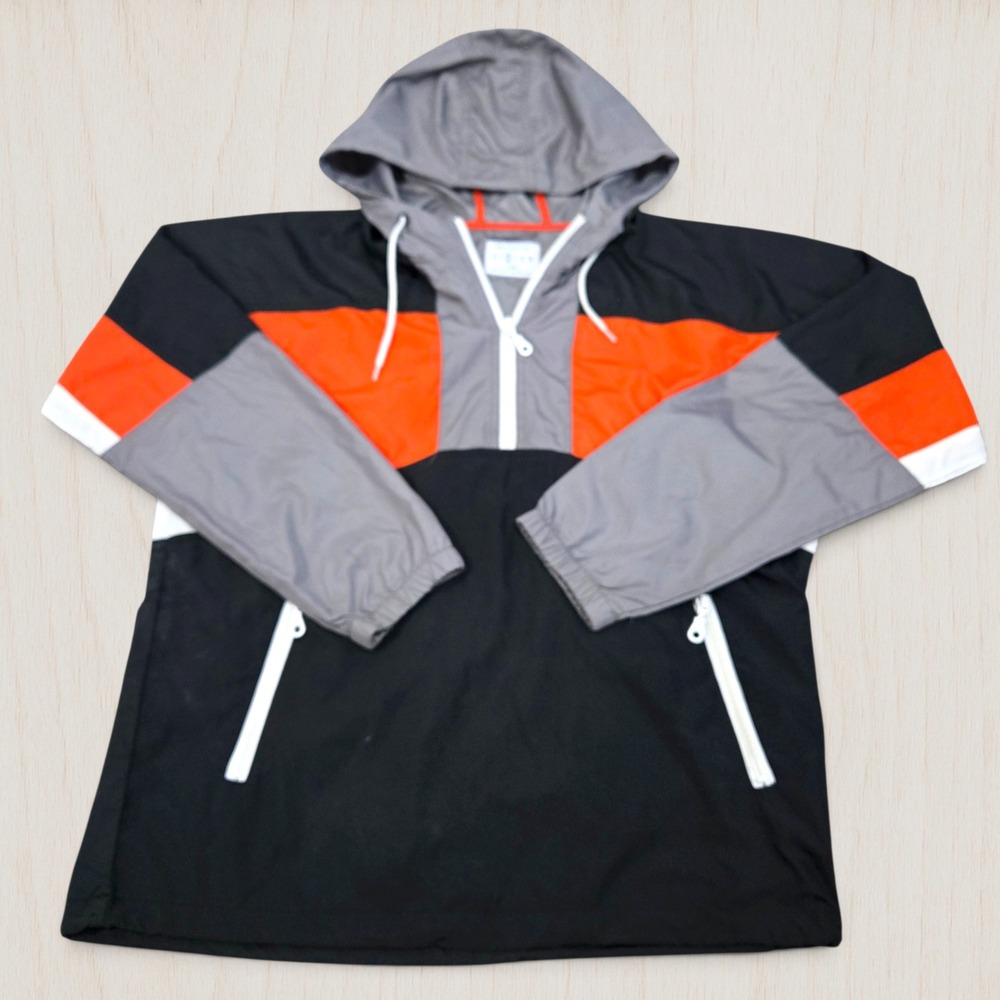 Urban Outfitters Mens Half Zip Colorblock Windbreaker Jacket Black Orange Grey M